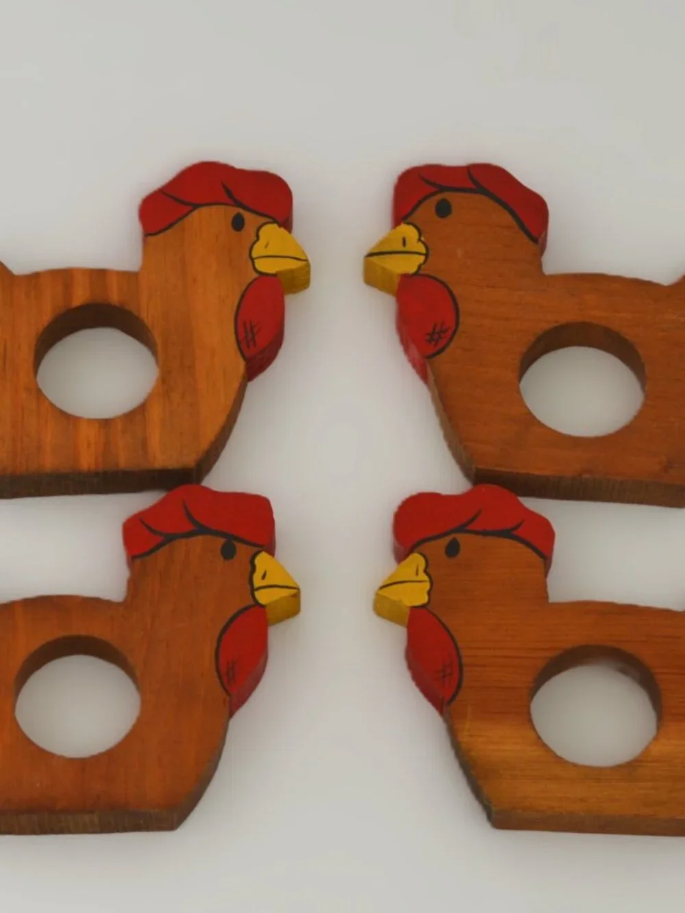 Wooden Handpainted Rooster Napkin Rings Set of 4